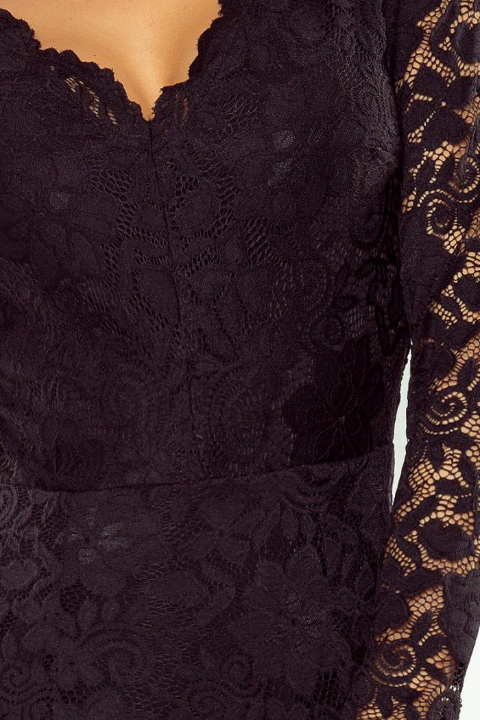170-1 Sukienka koronkowa z długim rękawkiem i DEKOLTEM - CZARNA-5