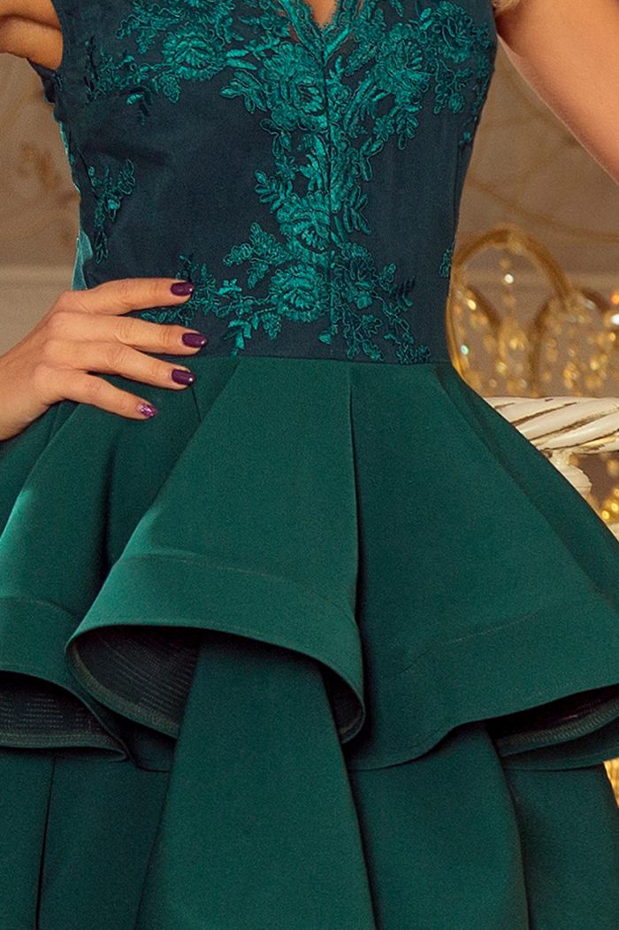 200-6 CHARLOTTE - ekskluzywna sukienka z koronkowym dekoltem - ZIELONA-6
