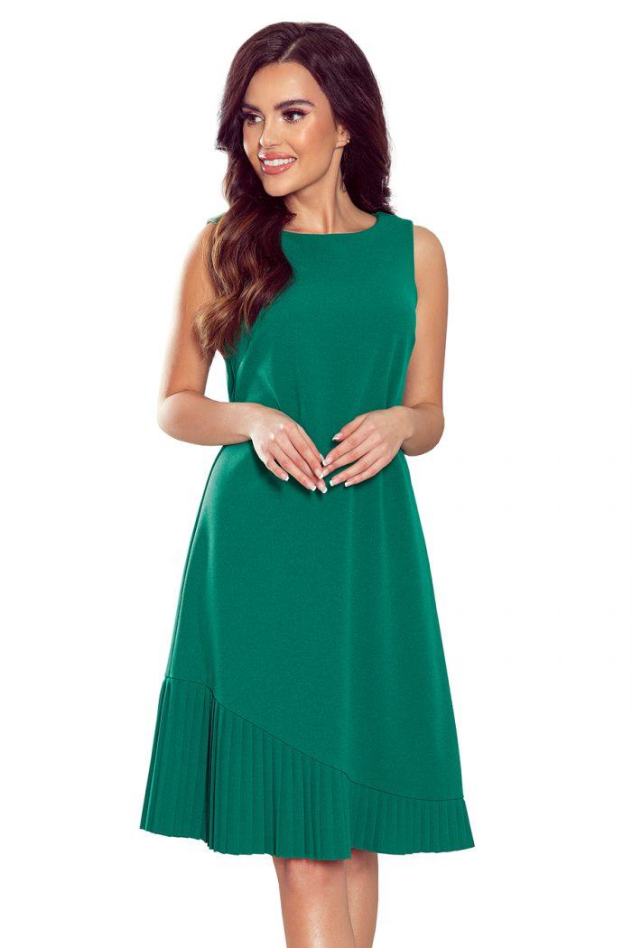 308-1 KARINE - trapezowa sukienka z asymetryczną plisą - ZIELONA-6