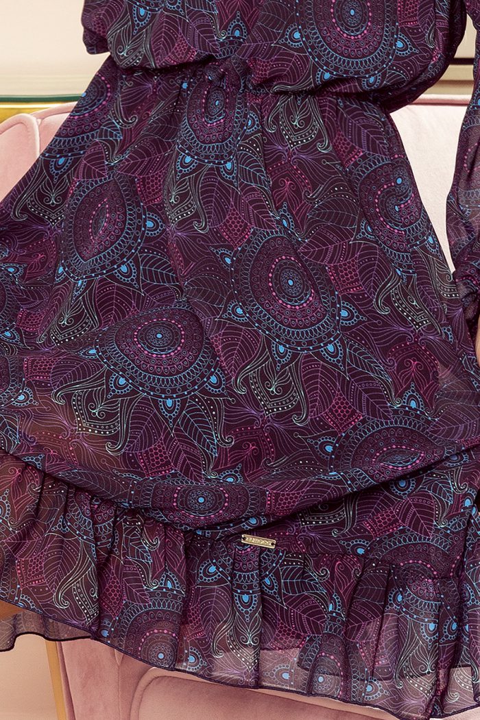 295-4 BAKARI zwiewna szyfonowa sukienka z dekoltem - różowo-niebieskie MANDALE-8