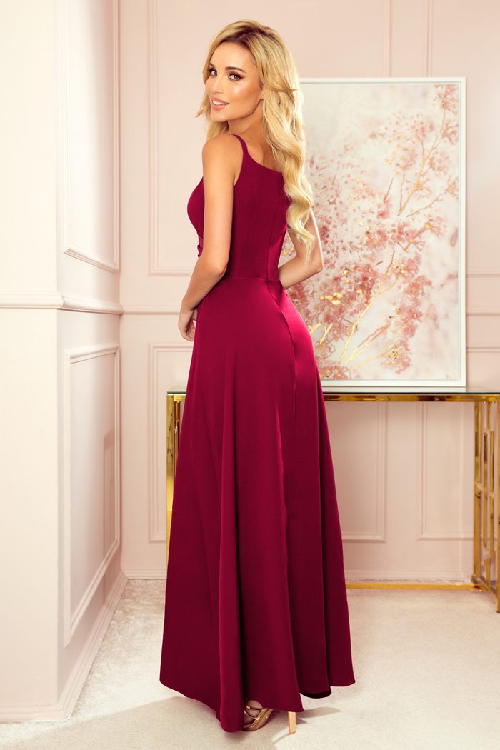 299-5 CHIARA elegancka maxi suknia na ramiączkach - BORDOWA-2