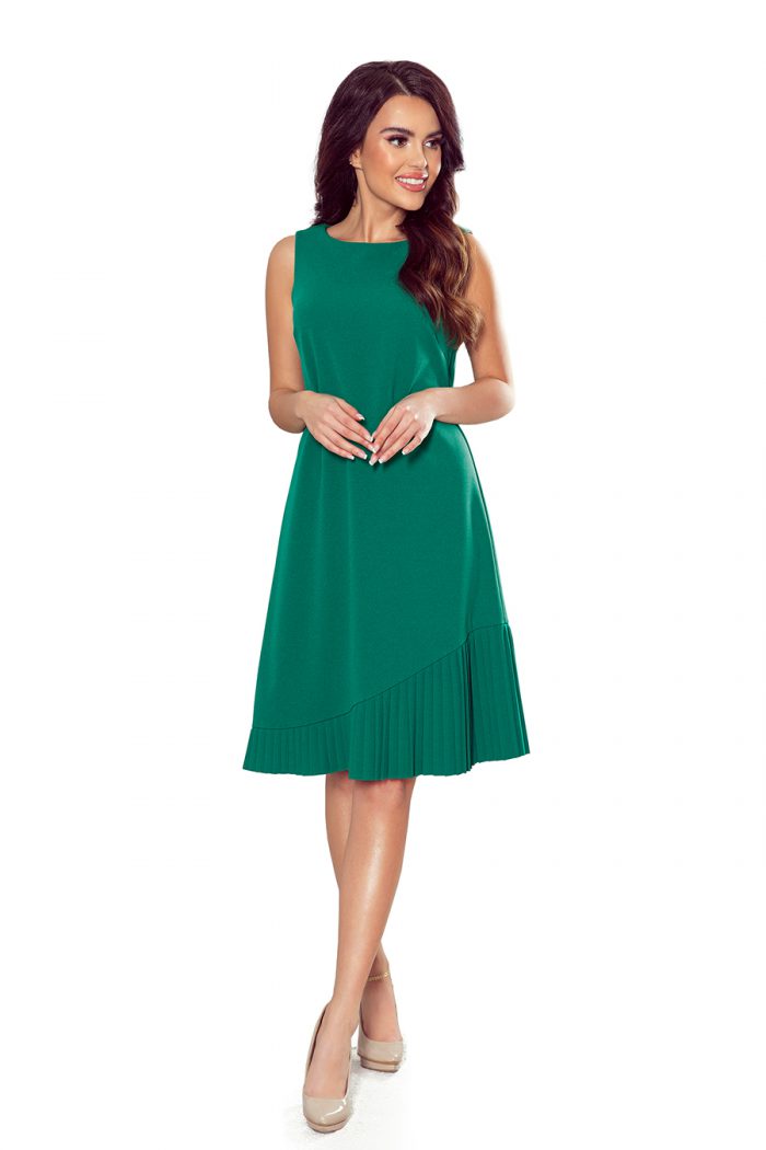 308-1 KARINE - trapezowa sukienka z asymetryczną plisą - ZIELONA-7