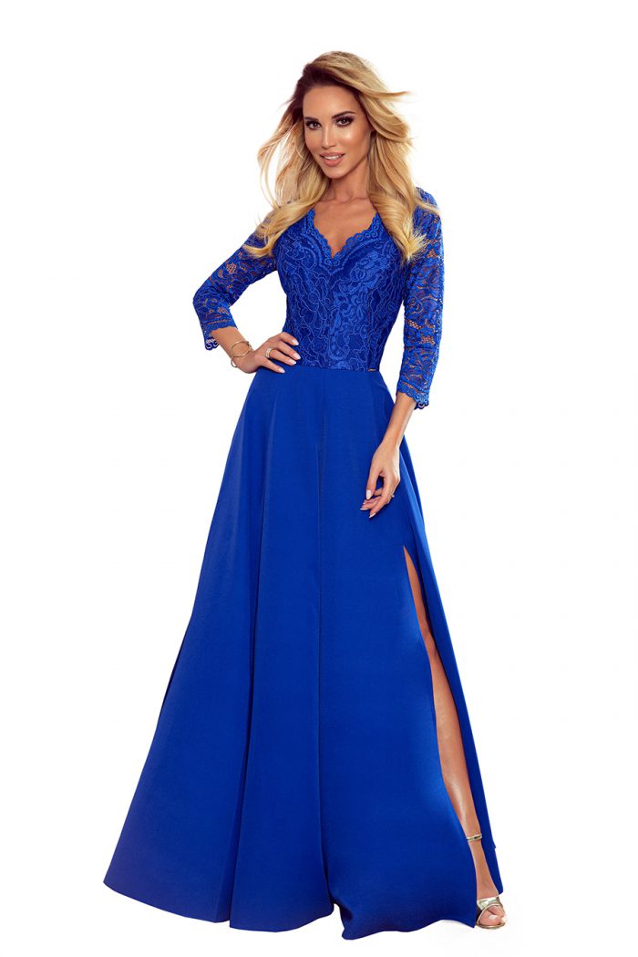 309-2 AMBER elegancka koronkowa długa suknia z dekoltem - CHABROWA-6