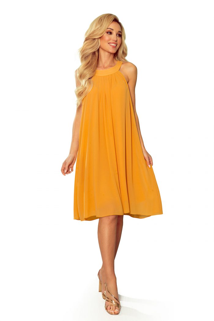 350-3 ALIZEE - szyfonowa sukienka z wiązaniem - kolor MIODOWY-10