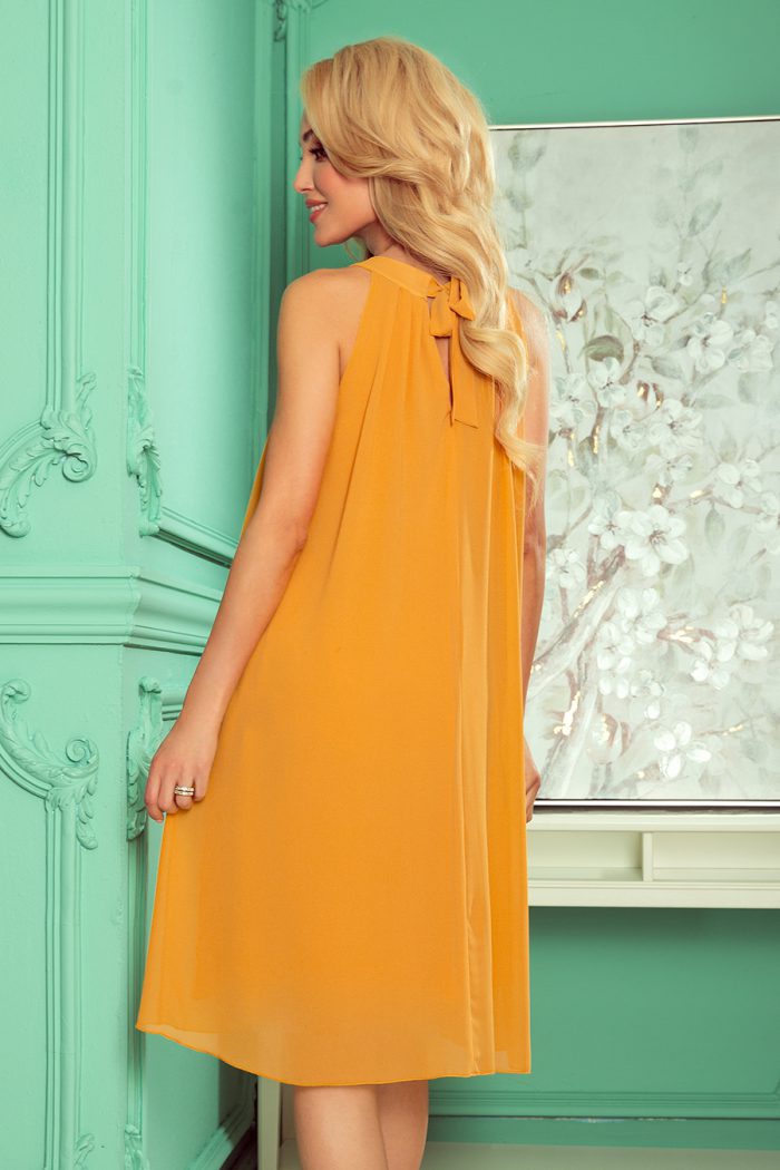 350-3 ALIZEE - szyfonowa sukienka z wiązaniem - kolor MIODOWY-4