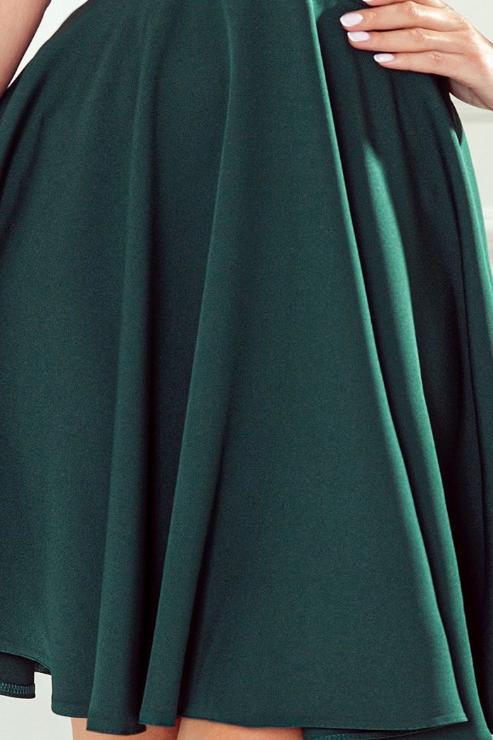 393-1 ROSALIA Kobieca sukienka z kopertowym dekoltem i kokardkami - ZIELEŃ BUTELKOWA-5